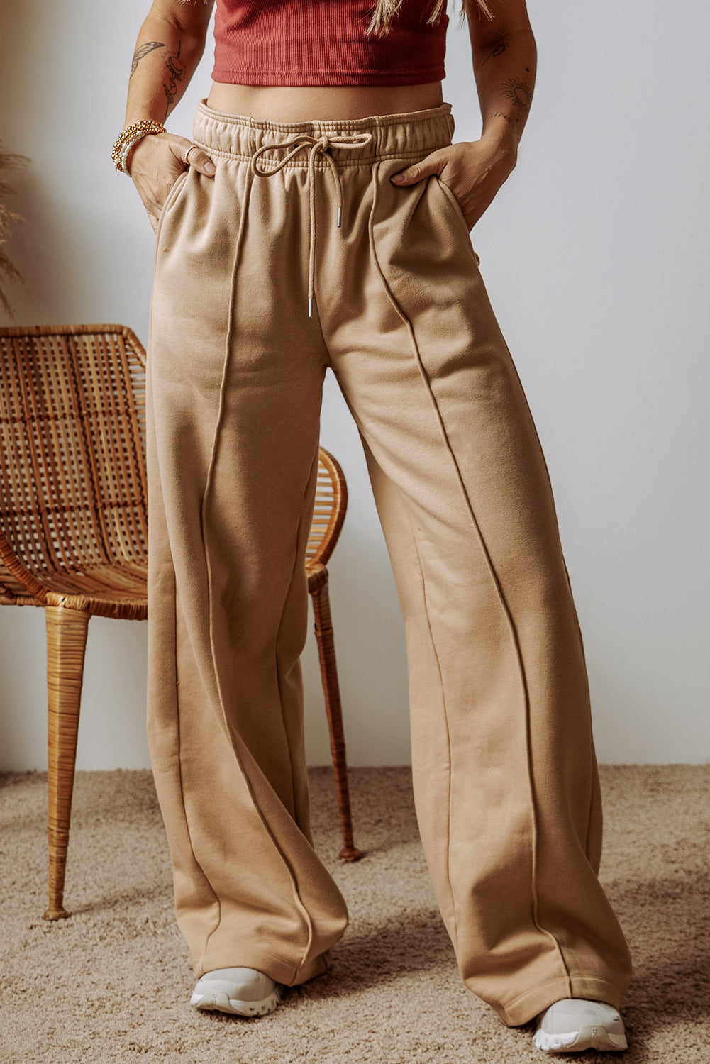 Smoke Gray Exposed Seam Drawstring High Waist Wide Leg Pants Pants & Culotte JT's Designer Fashion