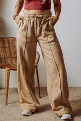 Smoke Gray Exposed Seam Drawstring High Waist Wide Leg Pants Pants & Culotte JT's Designer Fashion