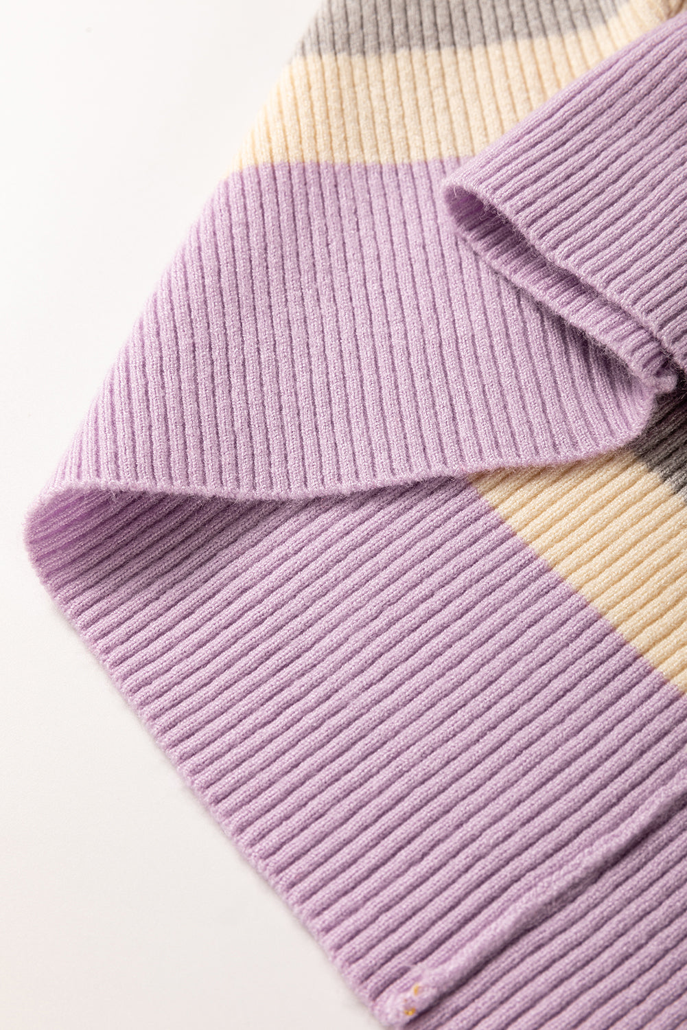 Purple Stripe Borderline Rib Knit Cuffed Dolman Sleeve Sweater Sweaters JT's Designer Fashion