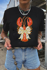 Black Dotty Bow Knot Crawfish Printed T Shirt Graphic Tees JT's Designer Fashion
