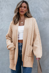 Parchment Oversize Chunky Cable Knit Open Front Midi-length Cardigan Cardigans JT's Designer Fashion