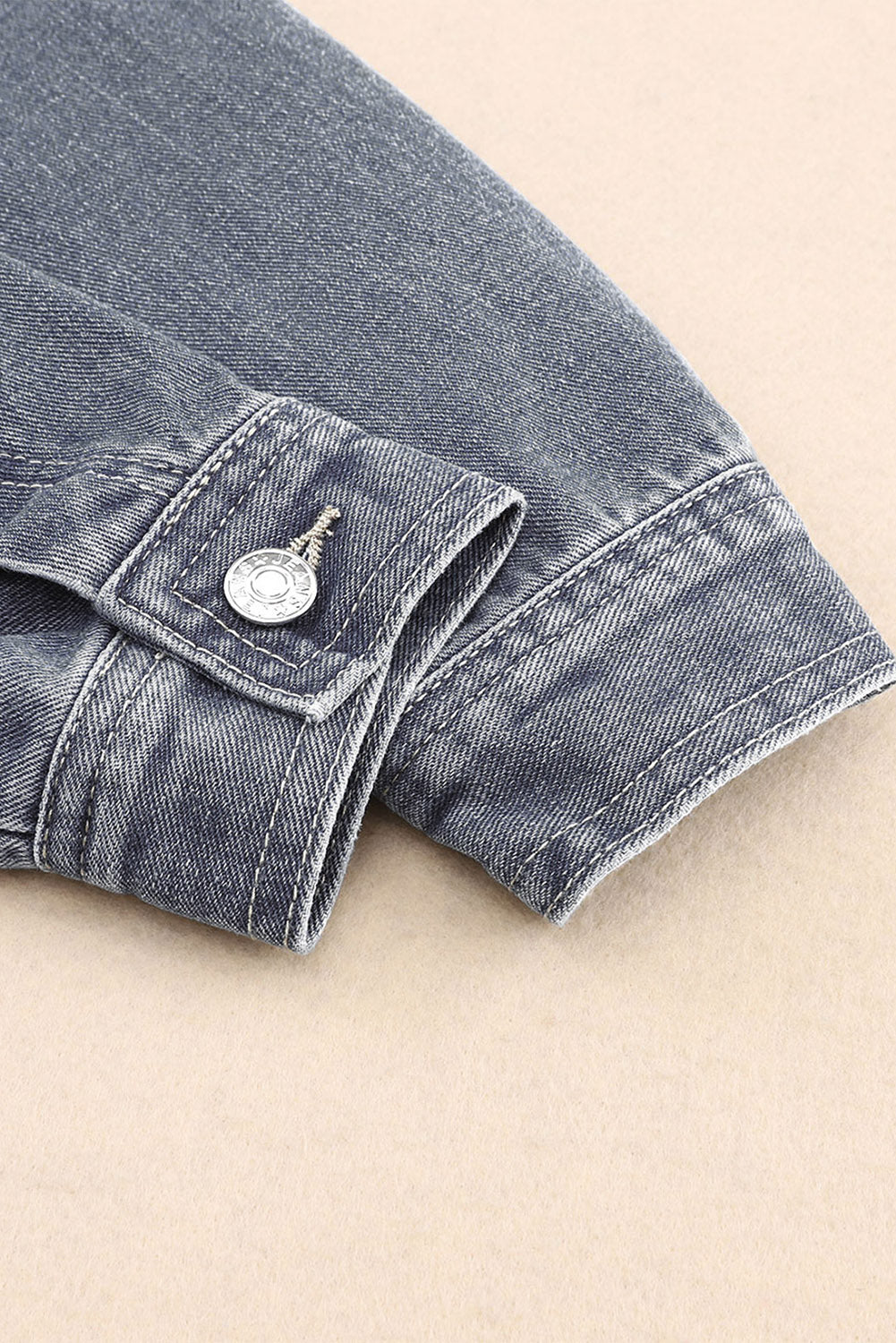 Gray Chest Pockets Drop Shoulder Loose Denim Jacket Denim Jackets JT's Designer Fashion