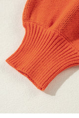 Orange Halloween Pumpkin Face Pattern Drop Shoulder Sweater Sweaters JT's Designer Fashion