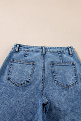 Blue Chic Patch Pocket Straight Leg Loose Jeans Jeans JT's Designer Fashion