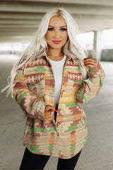 Yellow Western Aztec Print Button Flap Pocket Shacket Jackets JT's Designer Fashion