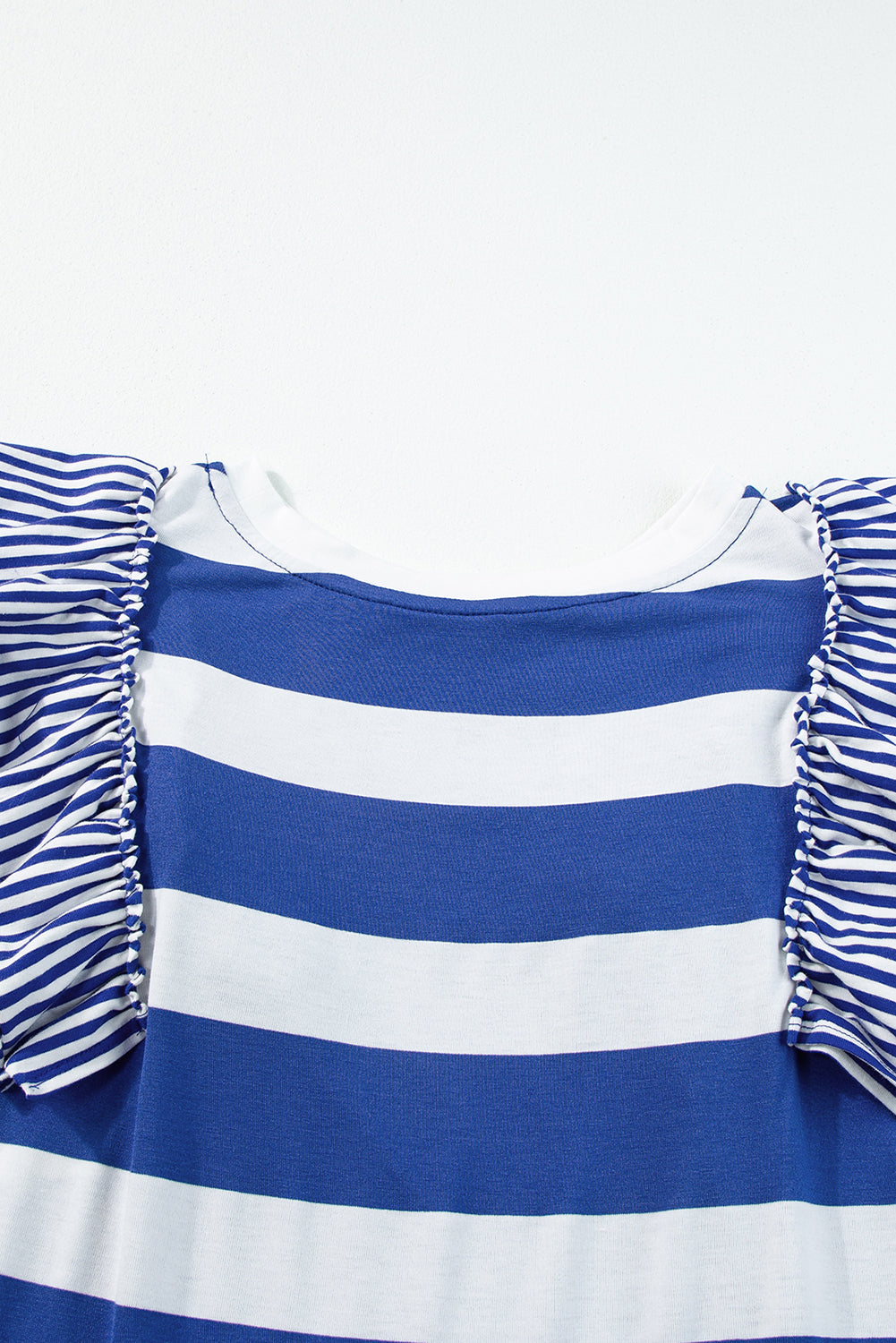Sky Blue Stripe Contrast Ruffled Sleeve T-shirt Dress T Shirt Dresses JT's Designer Fashion