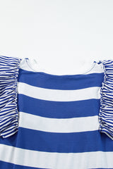 Sky Blue Stripe Contrast Ruffled Sleeve T-shirt Dress T Shirt Dresses JT's Designer Fashion