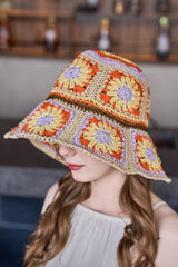Beige Boho Flower Crochet Wide Brim Buckle Hat Hats & Caps JT's Designer Fashion
