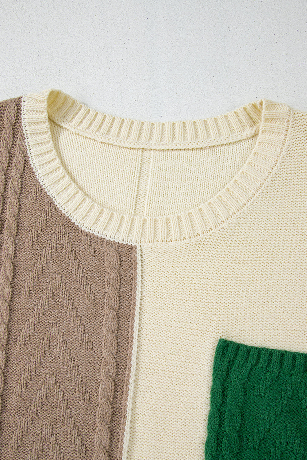Mist Green Plus Size Cable Knit Color Block Drop Shoulder Sweater Plus Size Sweaters & Cardigans JT's Designer Fashion
