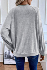 Light Grey Color Contrast Ribbed Loose Fit Long Sleeve Top Long Sleeve Tops JT's Designer Fashion