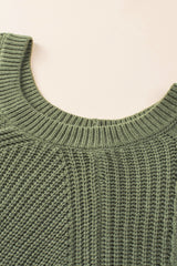 Green Hollow-out Puffy Sleeve Knit Sweater Sweaters JT's Designer Fashion