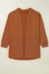 Chestnut Textured Knit Side Pockets Open Front Cardigan Cardigans JT's Designer Fashion