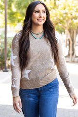 Khaki Star Pattern Drop Shoulder Sweater Sweaters JT's Designer Fashion