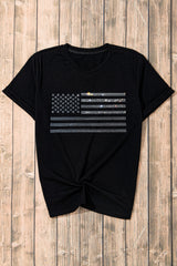 Black Glittering Rhinestone American Flag Pattern T Shirt Graphic Tees JT's Designer Fashion