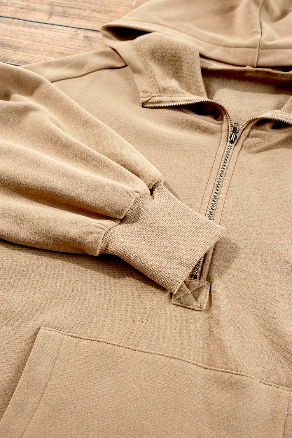 Parchment Fleece Lined Half Zipper Kangaroo Pockets Loose Hoodie Sweatshirts & Hoodies JT's Designer Fashion