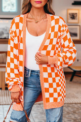 Orange Checkered Open Front Drop Shoulder Cardigan Cardigans JT's Designer Fashion