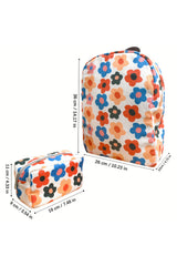 Khaki Flower Print Corduroy Backpack with Matching Pouch Backpacks JT's Designer Fashion