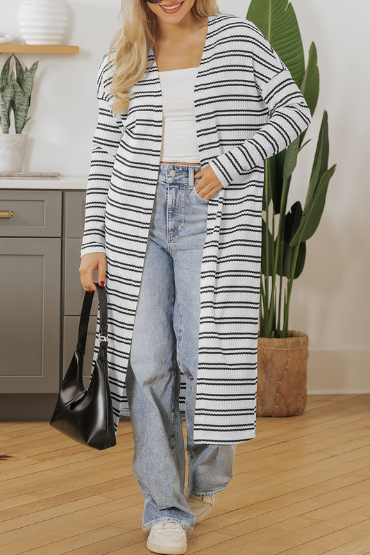 Black Stripe Print Open Front Duster Cardigan Cardigans JT's Designer Fashion