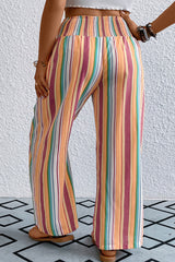 Orange Stripe Plus Size Boho Smocked Waist Loose Pants Plus Size Bottoms JT's Designer Fashion