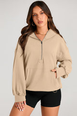Parchment Solid Kangaroo Pocket Half Zipper Oversized Hoodie Sweatshirts & Hoodies JT's Designer Fashion