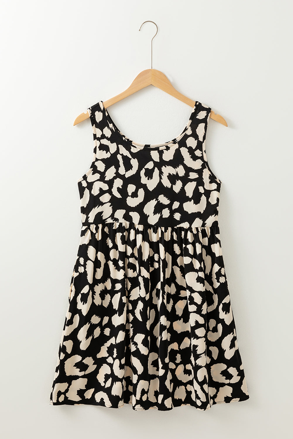 Black Leopard Print U Neck Sleeveless High Waist Dress Mini Dresses JT's Designer Fashion