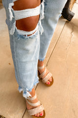 Beau Blue Light Wash Distressed Straight Leg Slim Fit Jeans Jeans JT's Designer Fashion