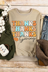 Khaki THANKS giving Leaves Printed Drop Shoulder Sweatshirt Graphic Sweatshirts JT's Designer Fashion