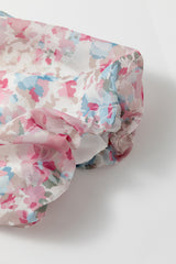 Pink Floral Puff Sleeve Square Neck Smock Ruffled Dress Floral Dresses JT's Designer Fashion