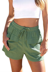 Green Flap Pocket Casual Drawstring Shorts Casual Shorts JT's Designer Fashion