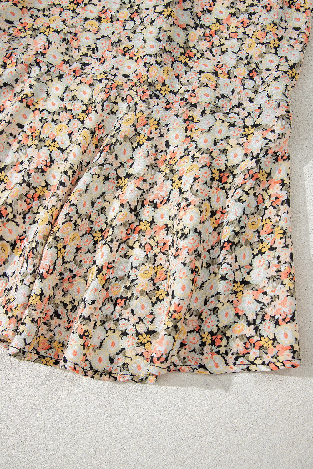 Khaki Boho Floral Printed Tie Waist Flared Sundress Floral Dresses JT's Designer Fashion