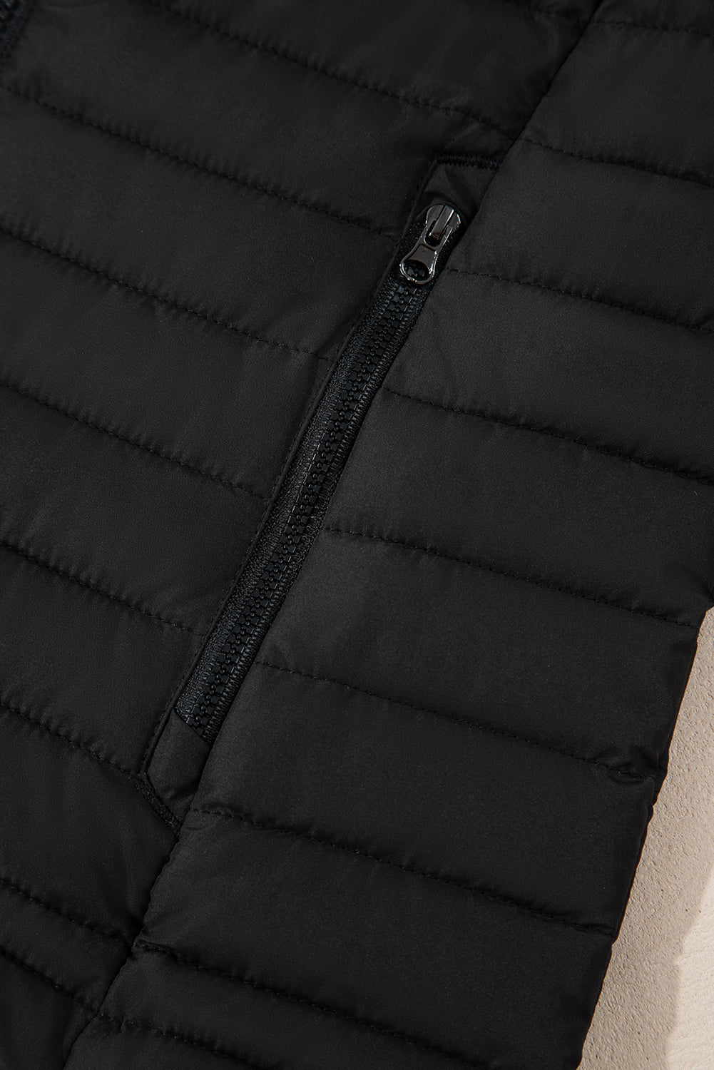 Black Solid Color Quilted Zip-up Puffer Jacket Jackets JT's Designer Fashion