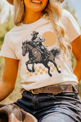 White Sunset Cowboy Print Western Fashion T Shirt Graphic Tees JT's Designer Fashion