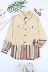 Button Up Pockets Striped Color Block Corduroy Jacket Jackets JT's Designer Fashion