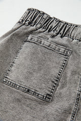 Gray Zipped Light Wash Cuffed Edge Denim Shorts Denim Shorts JT's Designer Fashion
