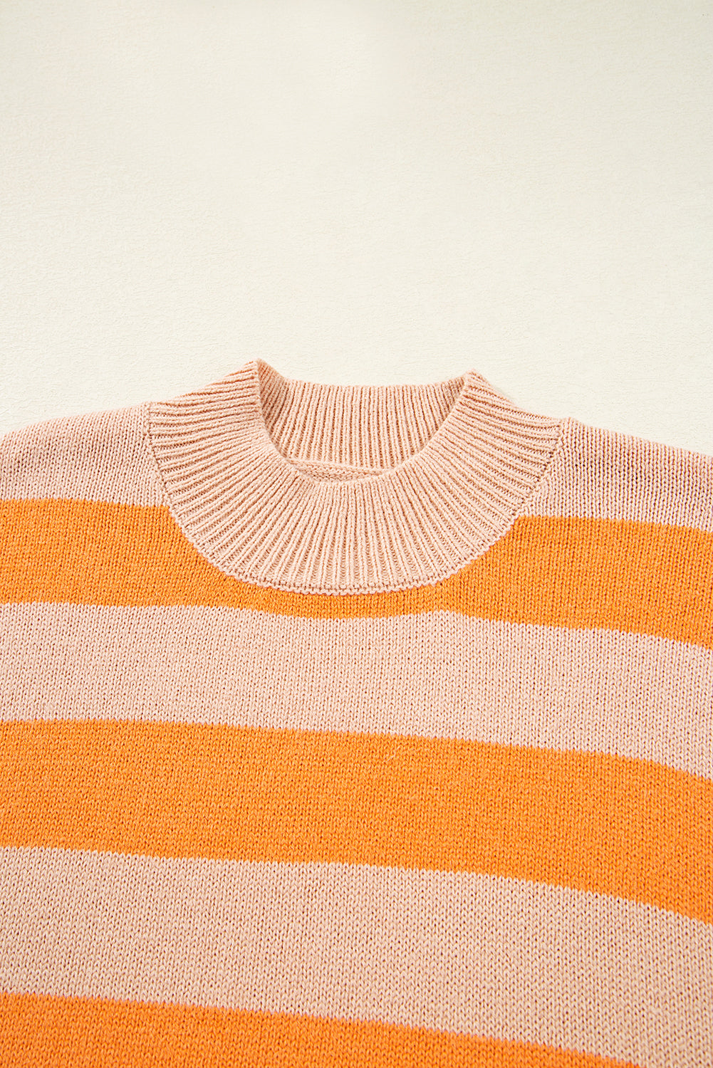 Orange Stripe Color Block High Neck Drop Shoulder Cozy Sweater Sweaters JT's Designer Fashion