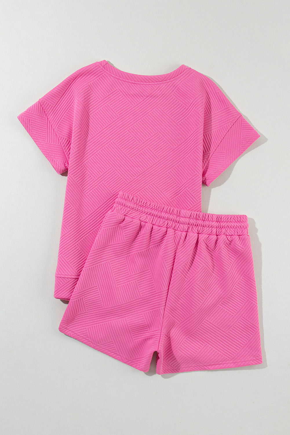 Strawberry Pink Solid Color Textured Sequined American Star Patched Short 2pcs Outfit Graphic Sets JT's Designer Fashion
