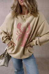 Parchment Rhinestone Crawfish Graphic Crewneck Oversized Sweatshirt Graphic Sweatshirts JT's Designer Fashion
