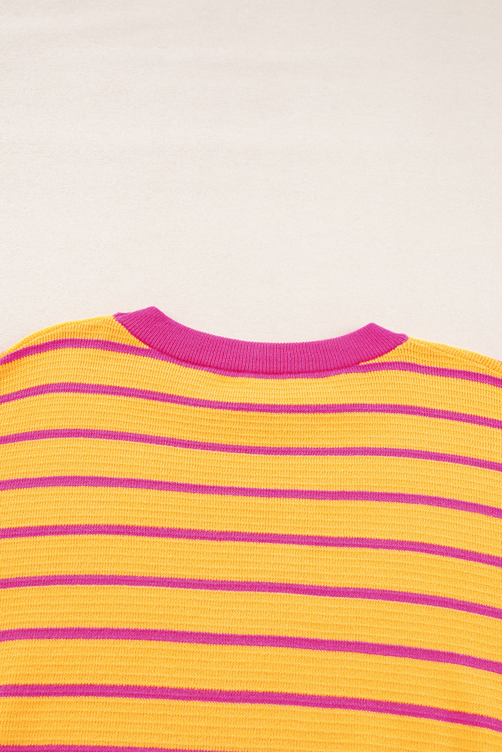 Orange Stripe Trimmed Round Neck Drop Shoulder Loose Sweater Sweaters JT's Designer Fashion