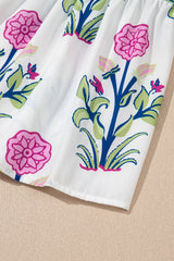 White Floral Puff Short Sleeve V Neck High Waist Maxi Dress Floral Dresses JT's Designer Fashion