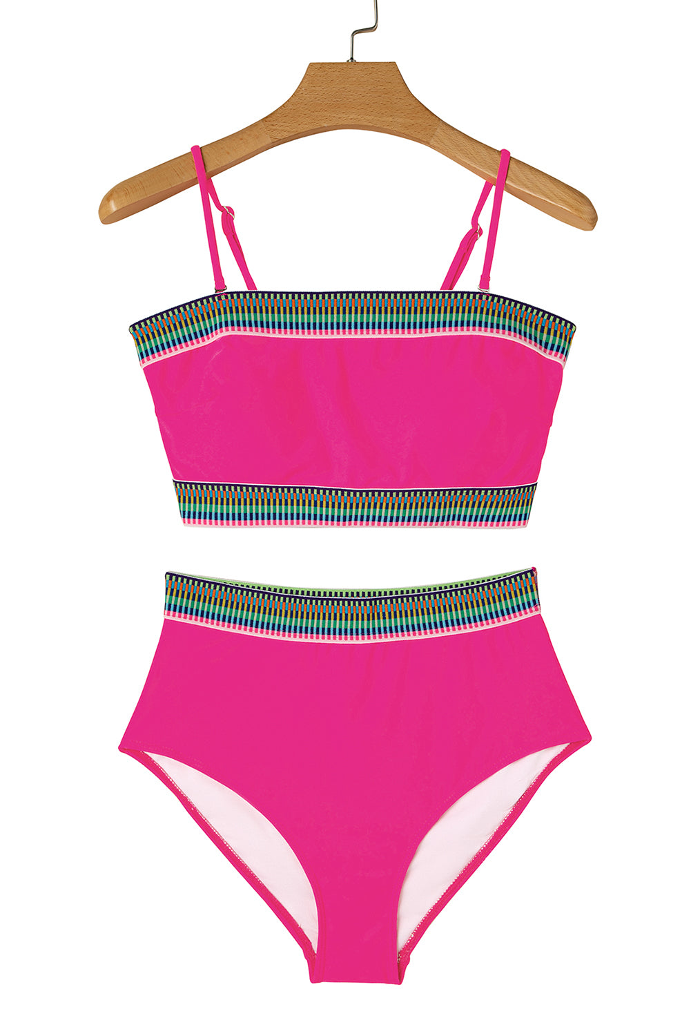 Rose Red Contrast Banding Tube Bikini High Waist 2pcs Swimsuit High Waisted Swimsuit JT's Designer Fashion