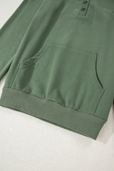Mist Green Button Drawstring Hooded Pullover and Casual Short Set Short Sets JT's Designer Fashion