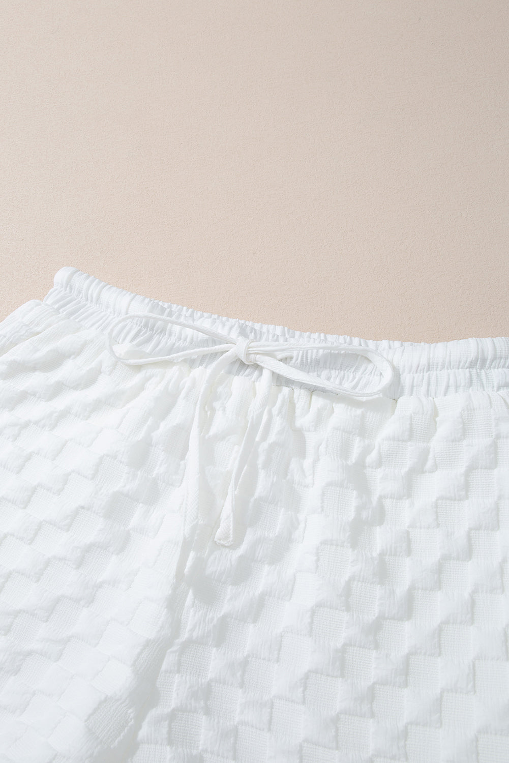 White Textured Split Neck Top and Drawstring Shorts Set Short Sets JT's Designer Fashion