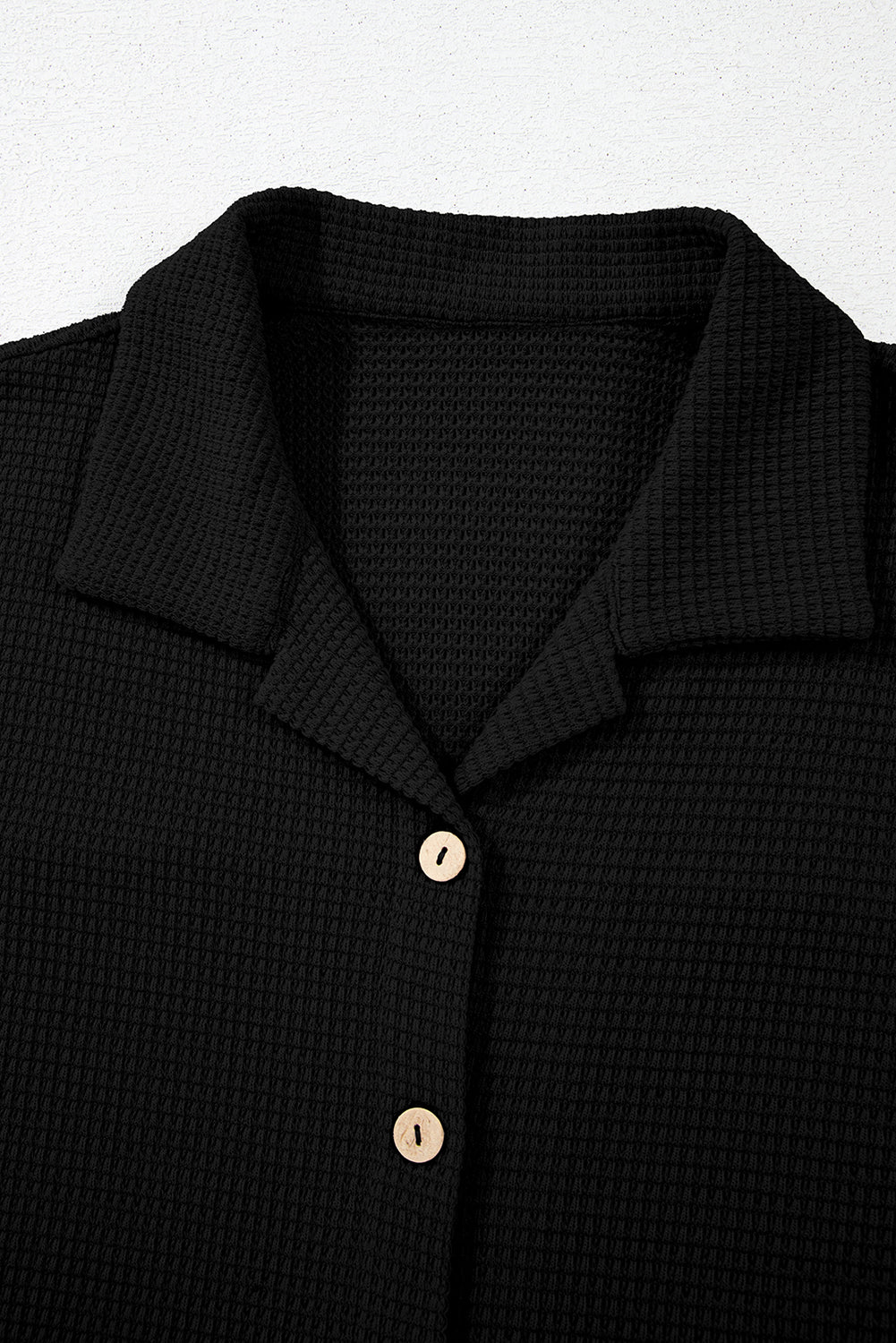 Black Solid Color Textured Buttoned Shirt and Casual Pants Set Pant Sets JT's Designer Fashion