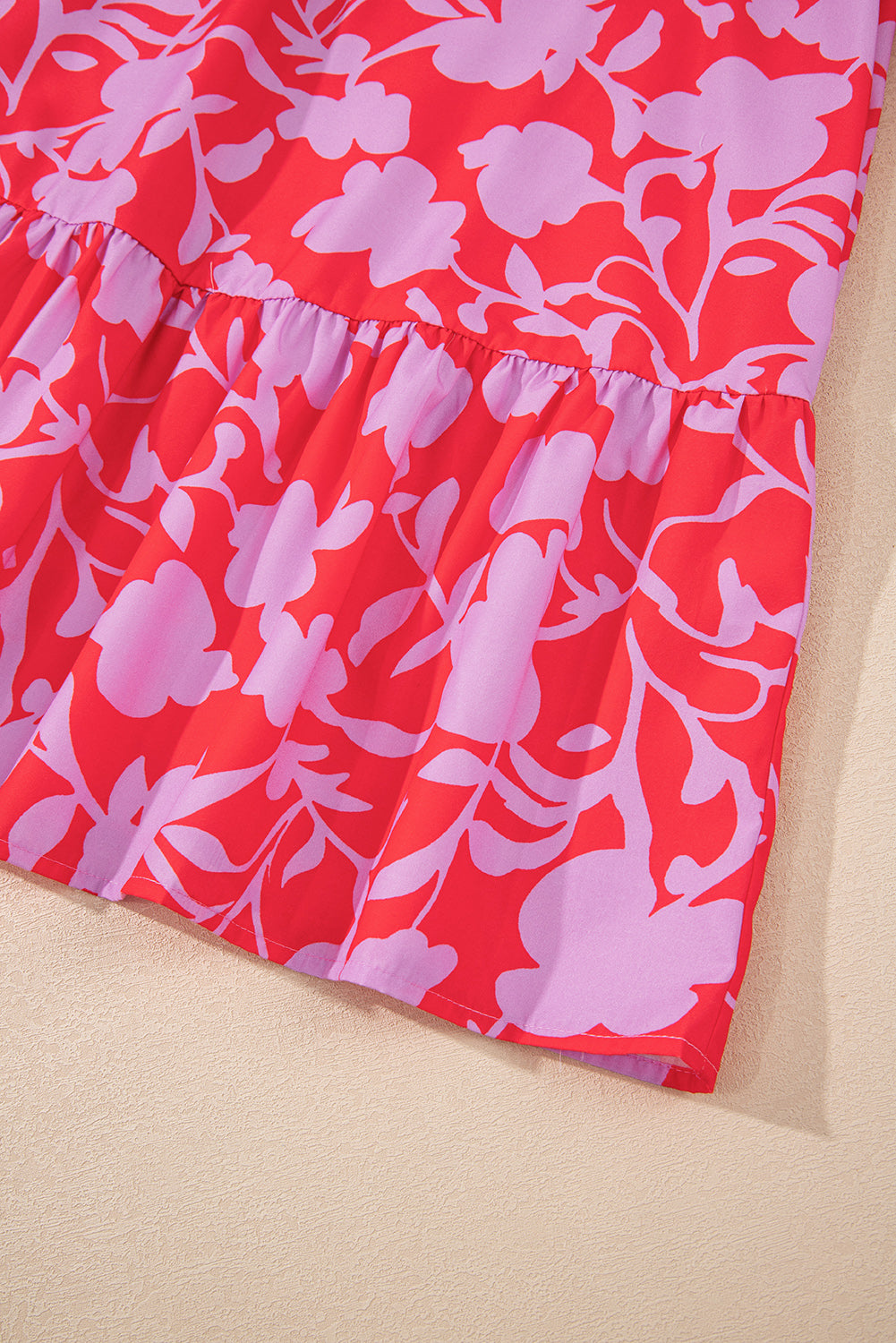 Red Floral Three Quarter Sleeves Ruffle Hem Mini Dress Mini Dresses JT's Designer Fashion