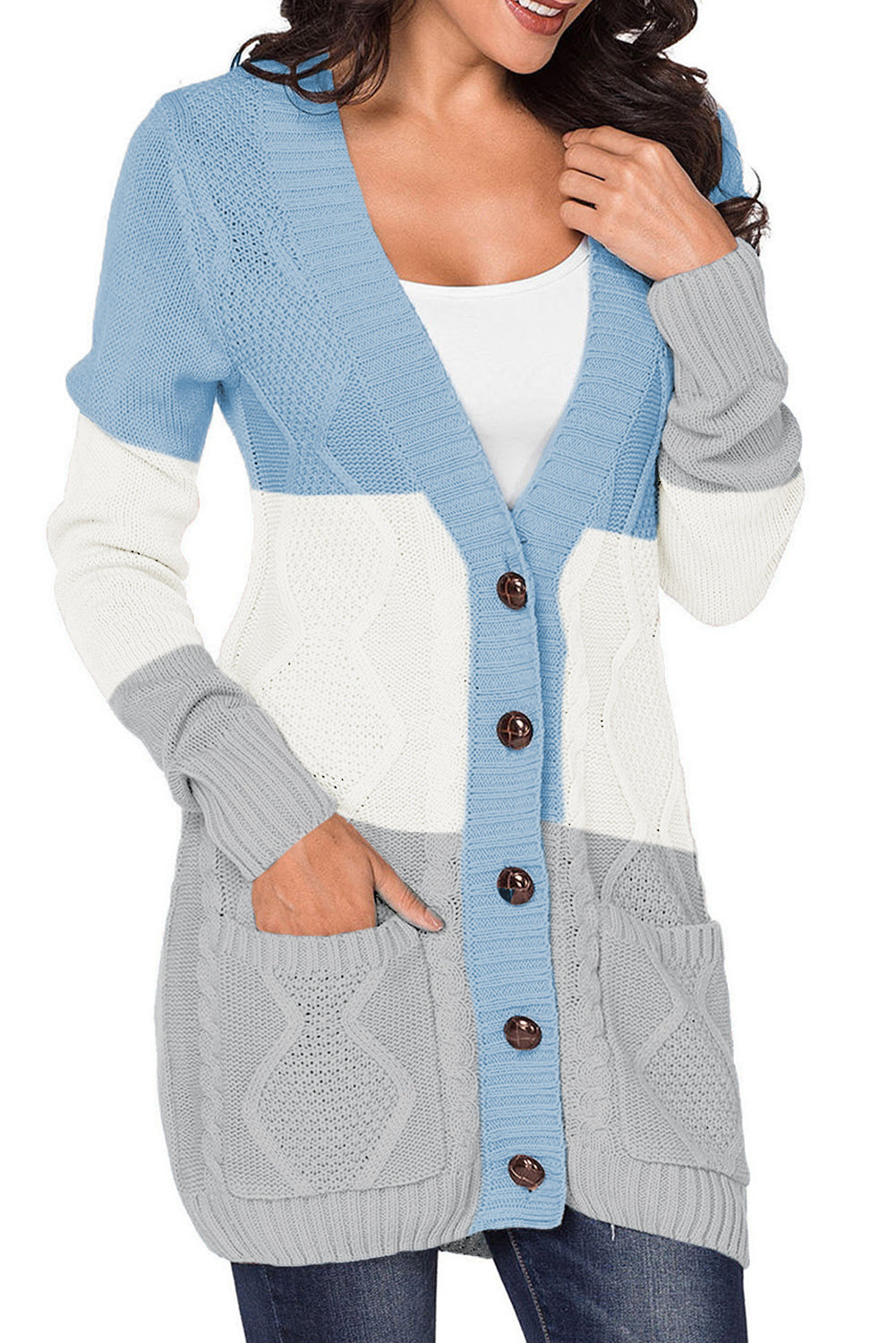 Blue Front Pocket and Buttons Closure Cardigan Sweaters & Cardigans JT's Designer Fashion