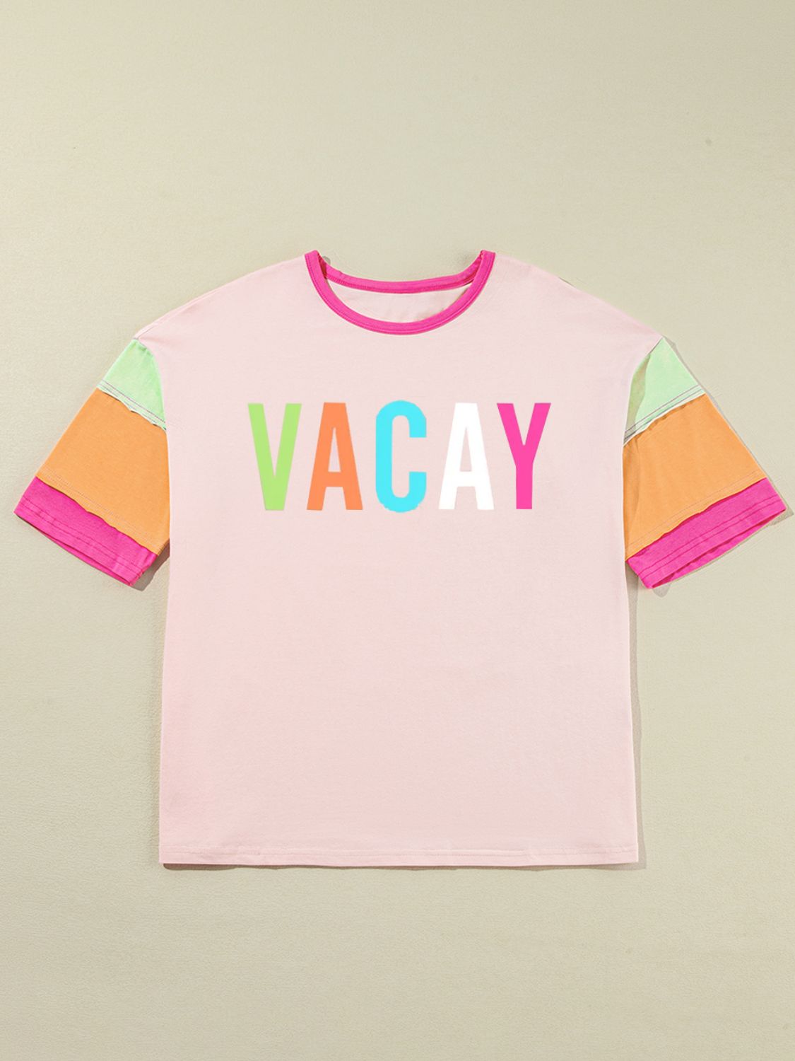 Letter Graphic Color Block Round Neck Half Sleeve T-Shirt Graphic Tees JT's Designer Fashion