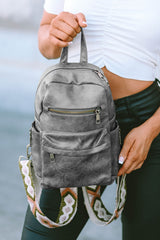 Gray Double Zipper Faux Leather Backpack Backpacks JT's Designer Fashion