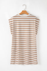 Khaki Stripe Round Neck Sleeveless Casual Pocketed Mini Dress Mini Dresses JT's Designer Fashion