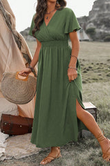 Four Leaf Clover Surplice Neckline Shirred High Waist Plus Size Maxi Dress Plus Size Maxi Dresses JT's Designer Fashion
