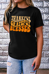 Black THANKFUL GRATEFUL BLESSED Crew Neck Graphic Tee Graphic Tees JT's Designer Fashion